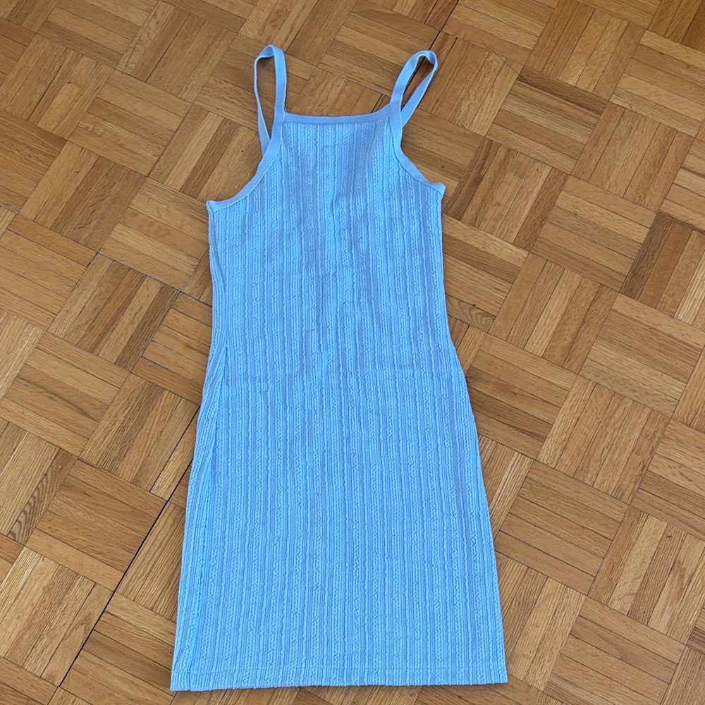 Zara Light Blue Textured Midi Dress